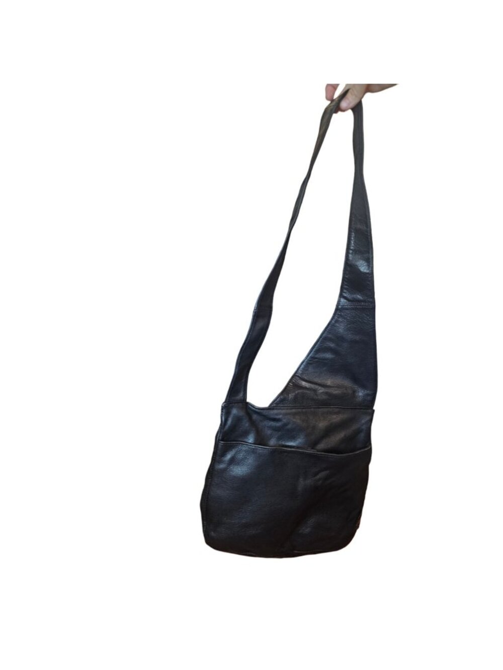 VTG Black Leather Ergonomic Sling Bag Canyon Outback Leather Goods Organizer